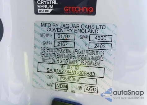 1997 Jaguar Xk8 из США, поврежденный, VIN SAJGX2744VC008883